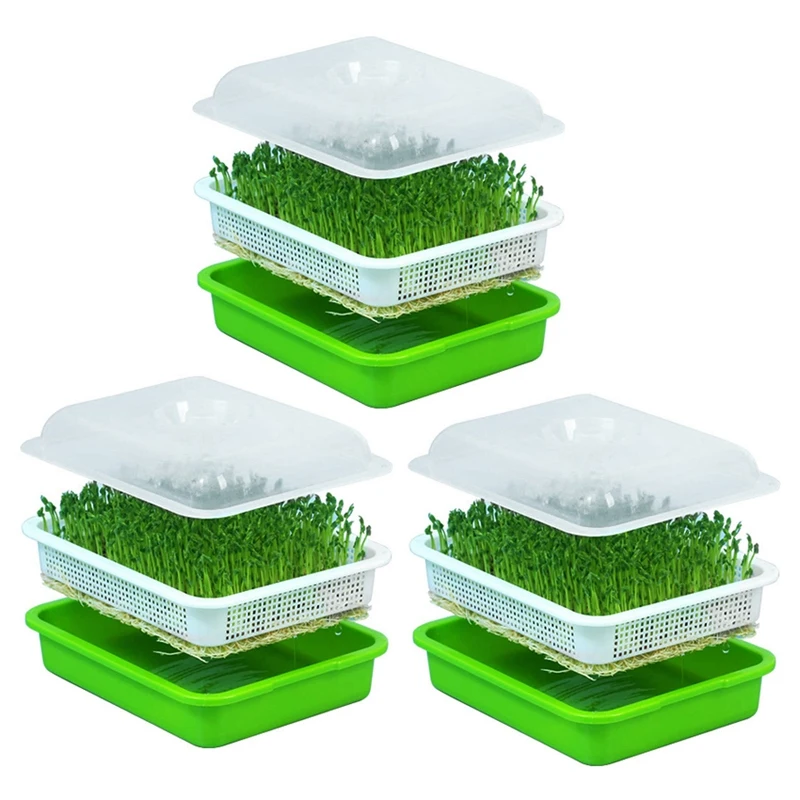 

3X Seed Sprouter Tray With Lid BPA Free Bean Sprout Grower Sprouting Seeds Tray, Dirt Free Way And Big Capacity