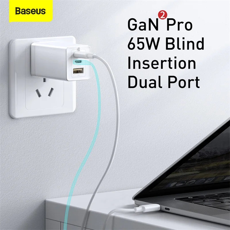 Baseus 65W GaN Charger Quick Charge 4.0 3.0 Type C PD USB Charger with QC 4.0 3.0 Portable Fast Charger For Laptop iPhone 14 13