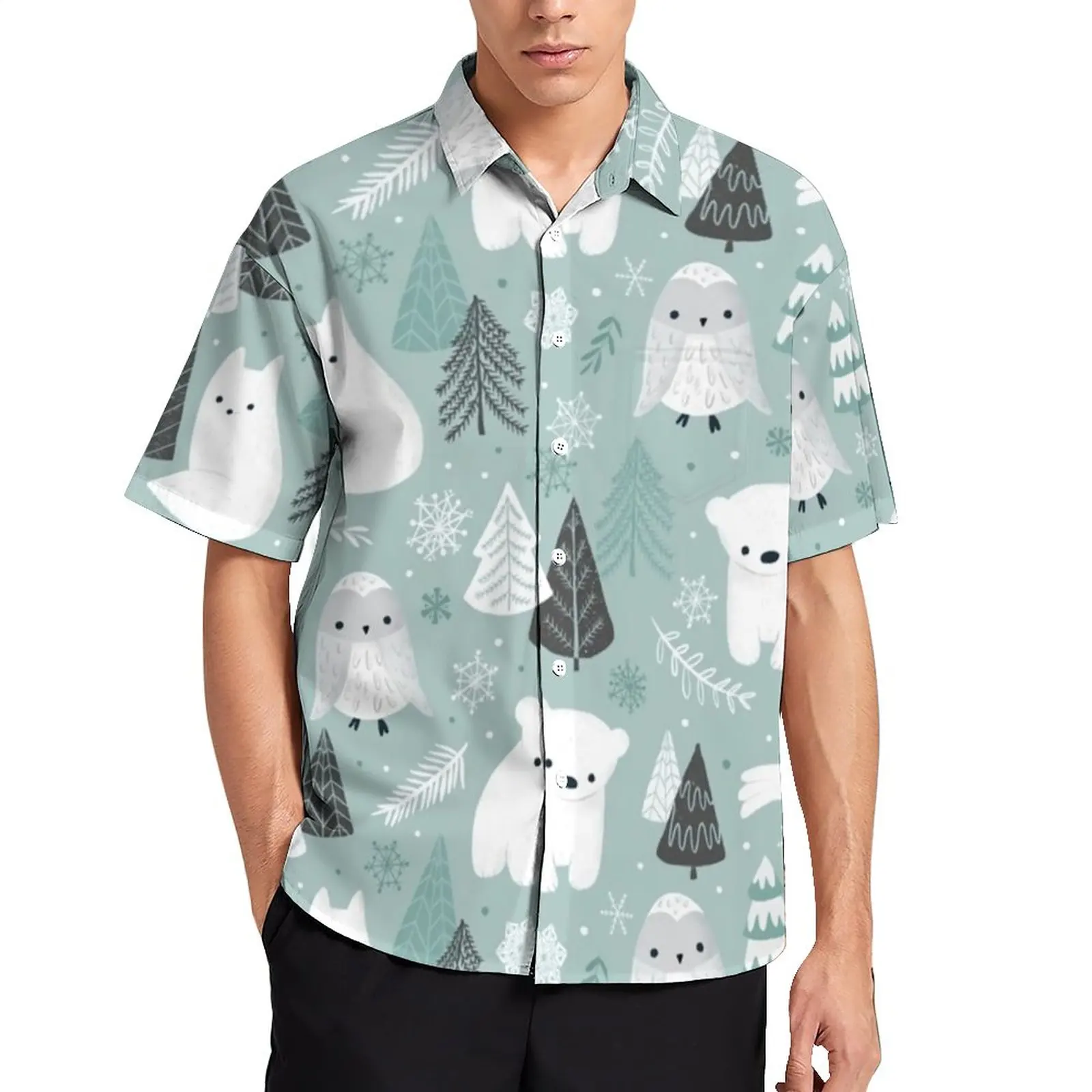 

Baby Arctic Animal Beach Shirt Male Polar Bear Fox Casual Shirts Hawaiian Short Sleeve Graphic Vintage Oversize Blouses Gift