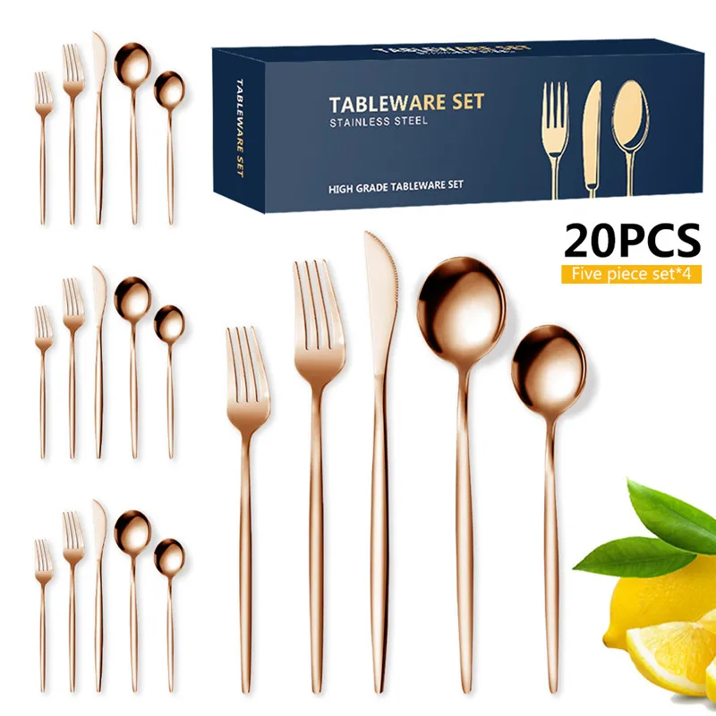 

Stainless Steel Portuguese Cutlery Set 20 Pieces Western Steak Knife Fork Spoon Set Gift Box