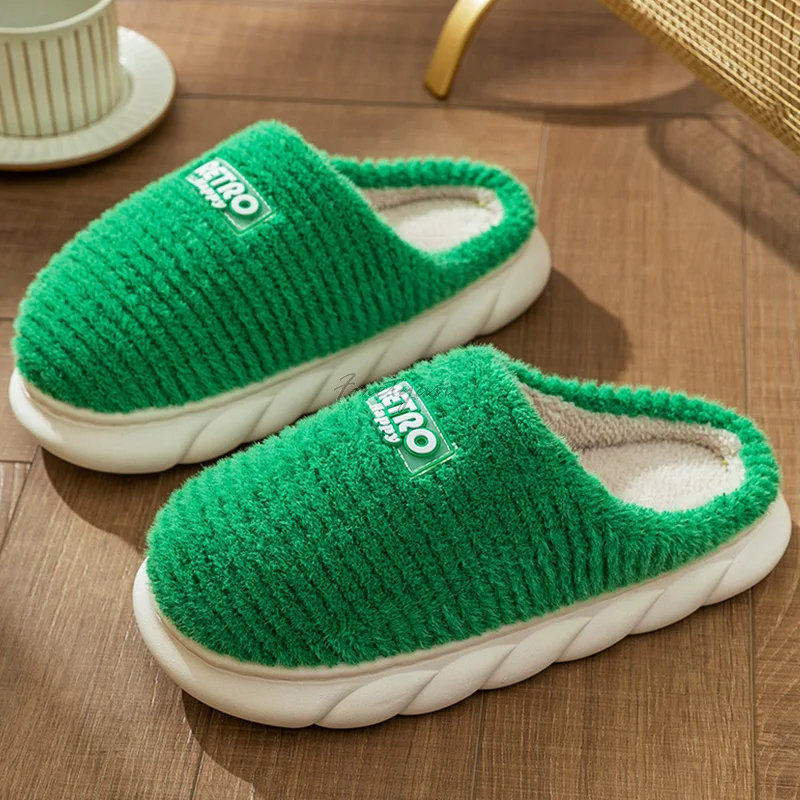

House Slippers Women Simple Stripe Winter Women's Slippers Warm Platform Female Shoes Couple Casual Elegant Fashion Comfortable