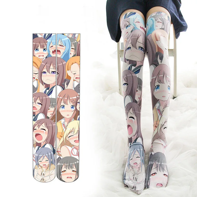 Original Two-Dimensional Anime Crying Long Leg Socks Japanese 3D High Tube Stockings Sexy Over The Knee Fresh Sweet Stockings