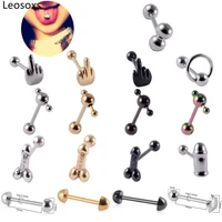leosoxs 1pcs stainless steel tongue nail middle finger finger pinball tongue ring circle steel ball hammer tongue puncture