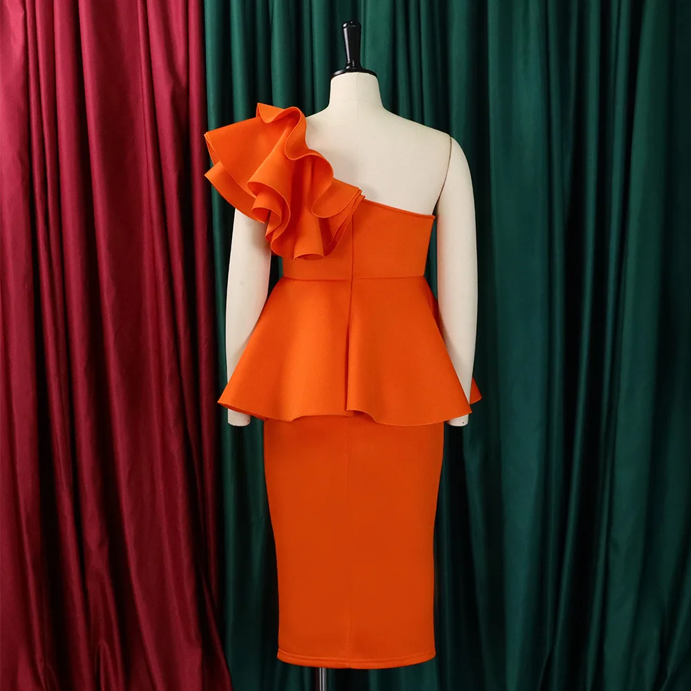 Plus Size Frock For Women One Shoulder Formal Cloth 2023 Summer Trendy Evening Party New Midi Dress Lady Luxury Long Robes