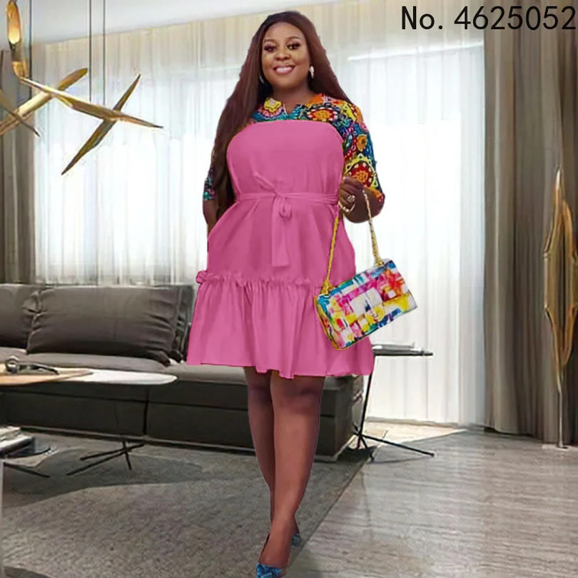 

Белое, розовое, желтое Африканское платье для женщин, летнее Африканское женское платье с длинным рукавом и V-образным вырезом, Платье До Кол...