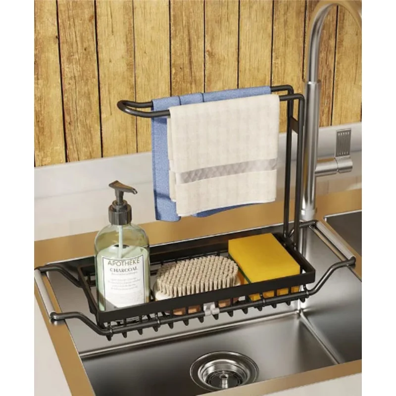 

Retractable Sink Shelf Stainless Steel Sink Drain Rack Adjustable Soap Sponge Rag Storage Holder Bathroom Rack Kitchen Organizer
