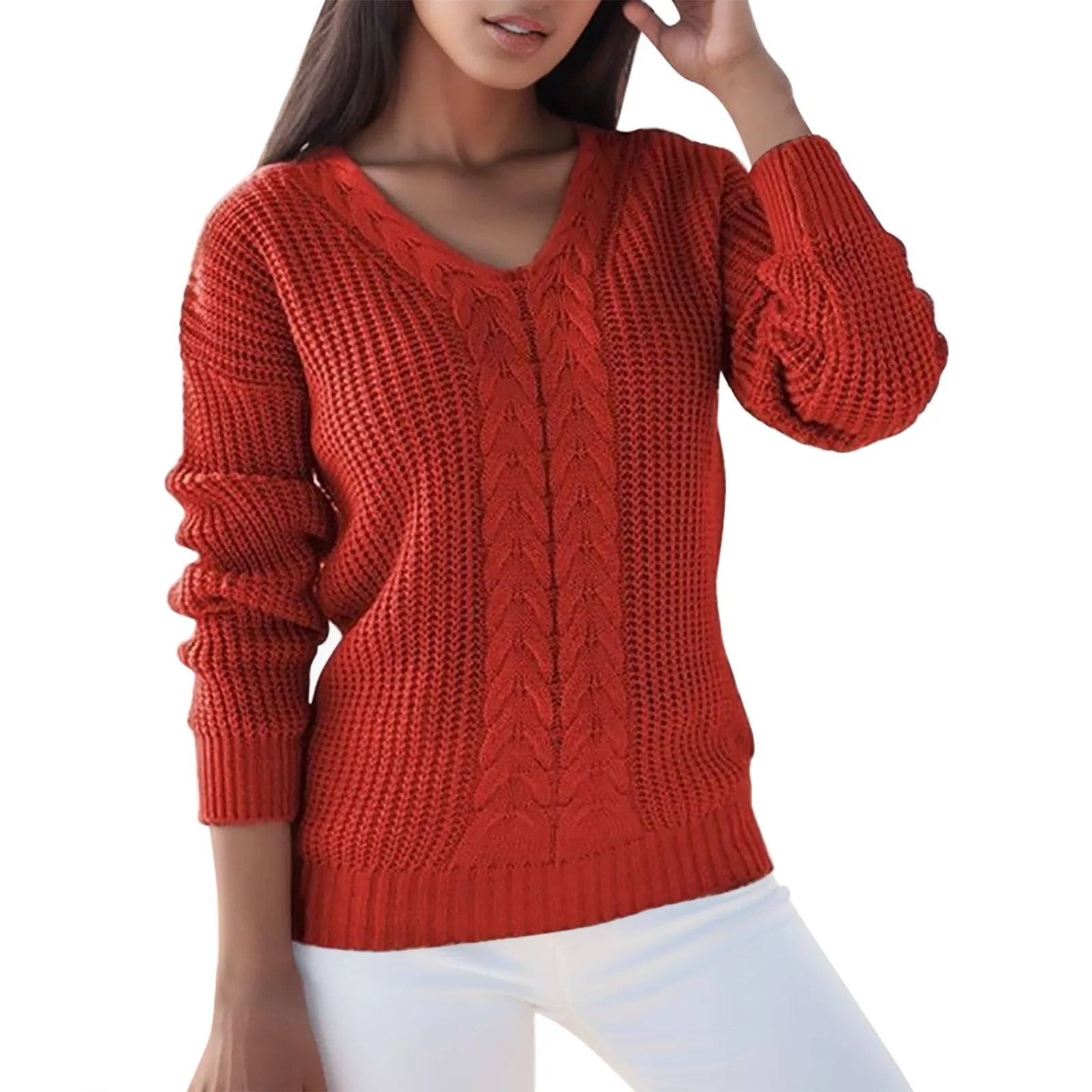 

Women's Solid Color Long Sleeve V Neck Knit Casual Pullover Sweater Tall Quarter Zip Pullover Men
