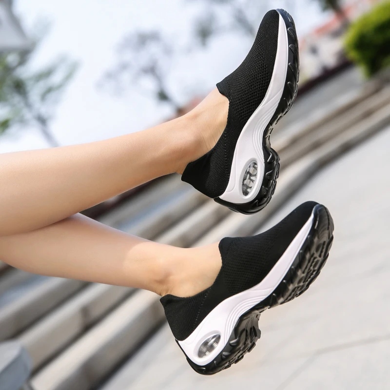 Womens Summer Shock Shoes Breathable Air Cushion Slip-On Sports Shoes Outdoor Walking Casual Shoes