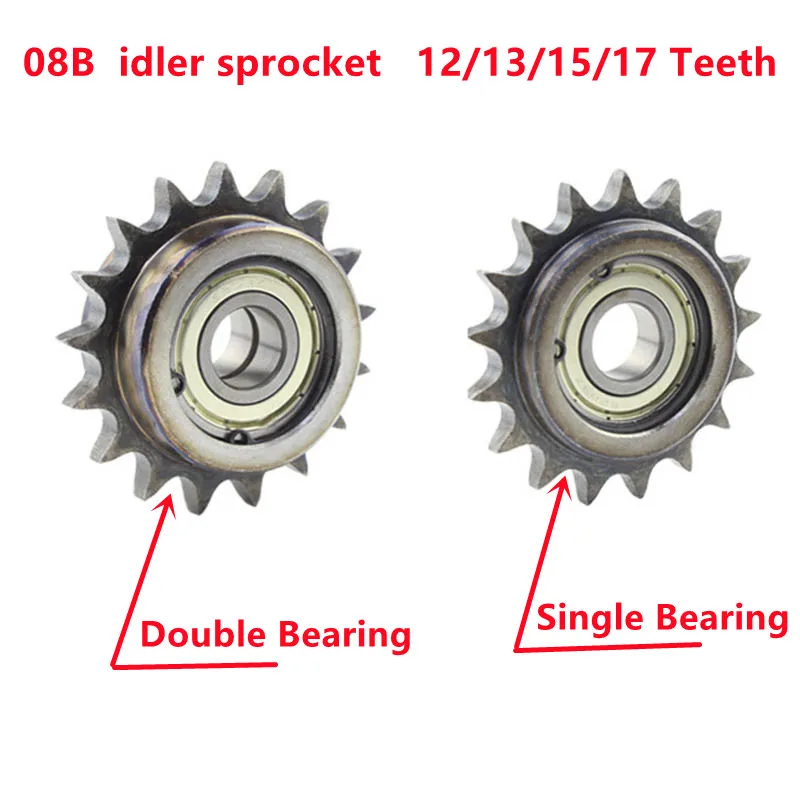 

1PCS 45# steel 08B Chain Sprocket Pitch 12.7mm Double/Single Bearing Bore10/12/15/17/20mm Idler sprockets Roller Tensioner Gear