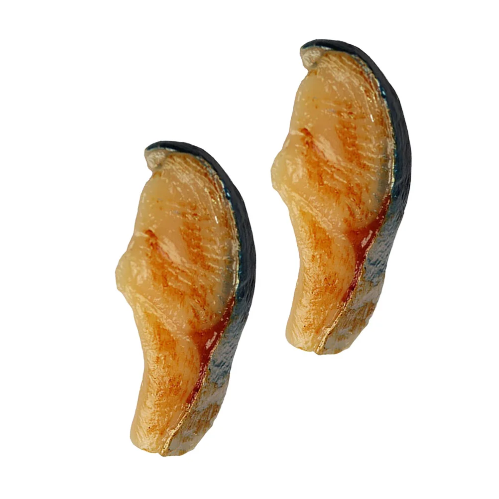 

2PCS Simulated Food Model Decor Realistic Thin Fish Piece Model Creative Fish Cube Model Photo Props Lifelike Seafood Model