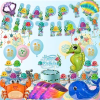 sea ocean animals foil balloons octopus party decor banner happy birthday cake topper kids baby shower decorative balloons set