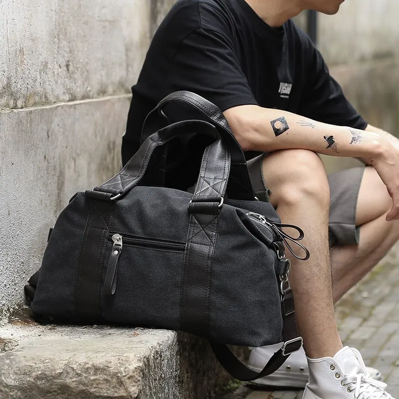 Canvas Leather Travel Bag for Men Duffle Totes Bags Gym Extra Large Overnight Sport Gym Male Weekender Luggage Handbag Duffle