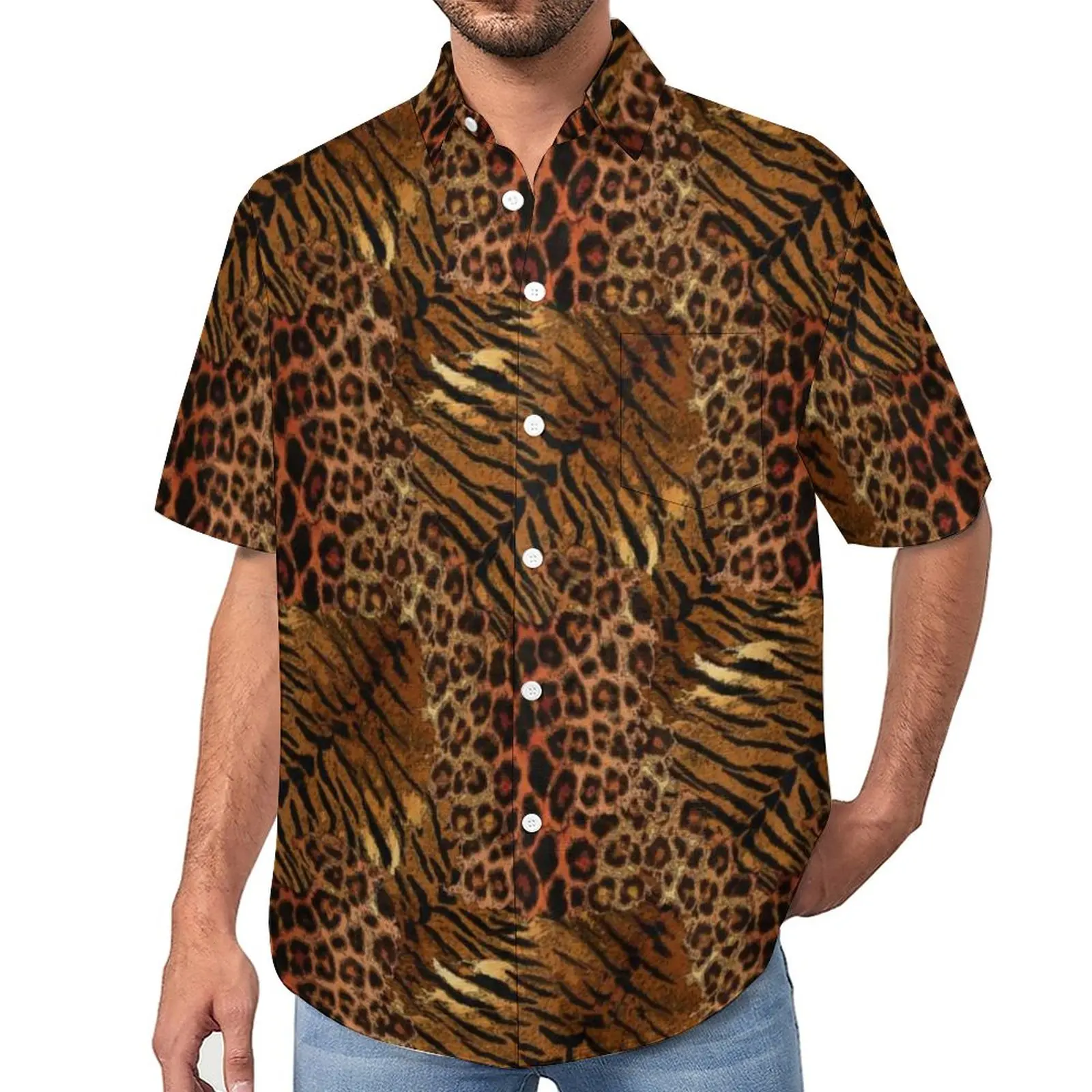 

Leopard Tiger Skin Vacation Shirt Trendy Spotted Striped Cat Hawaiian Casual Shirts Streetwear Blouses Short-Sleeve Design Tops