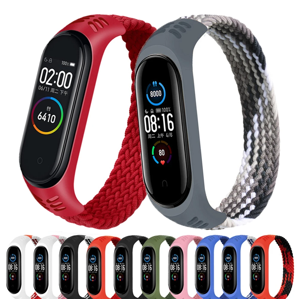 Браслет для xiaomi Mi band 7 6 эластичный нейлоновый Плетеный соло-браслет ремешок Miband4 5
