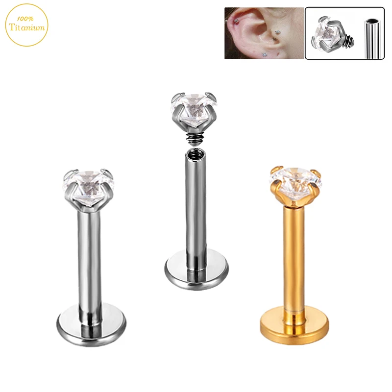 

1PC G23 Titanium Piercing Stud Earrings 2-4mm Zircon Labret 6-12mm Internal Thread 16G Lip Nail Ear Tragus Body Piercing Jewelry