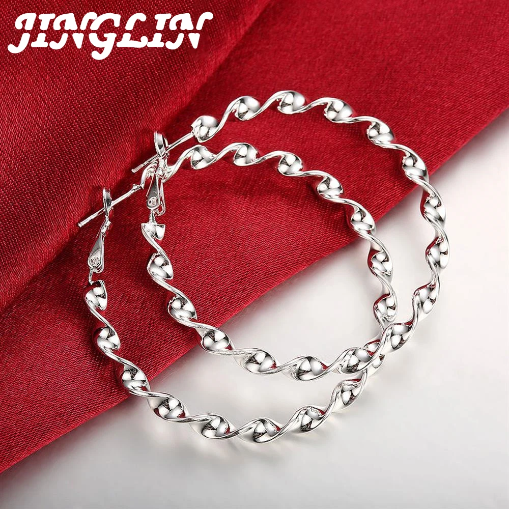 

JINGLIN Fashion Jewelry Pure 100% 925 Sterling Silver 5cm Earrings Temperament Woman Beautiful Big Circle Earrings Christmas Gif