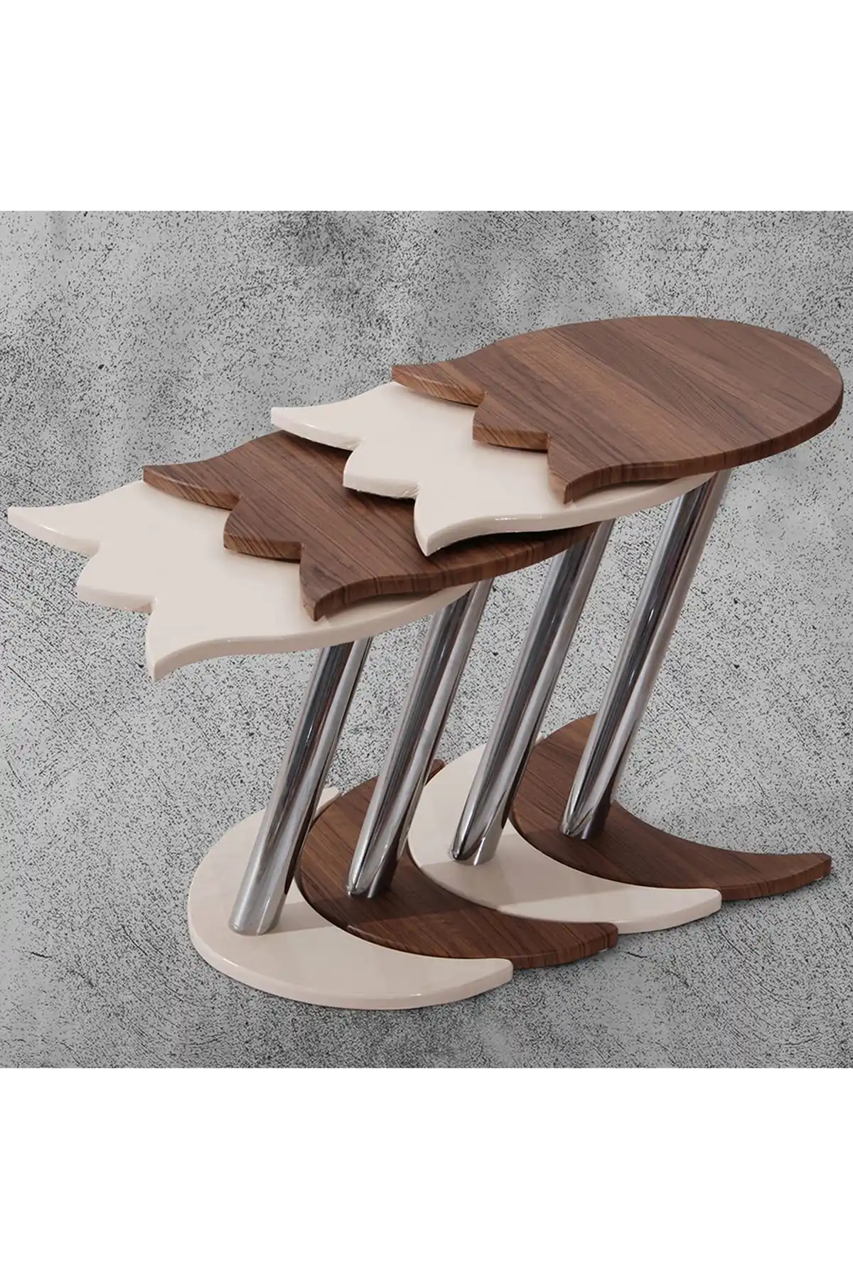 

Modern 4 Pcs Lalezar Zigon coffee table-walnut-cream coffee tables table basse furniture living room table