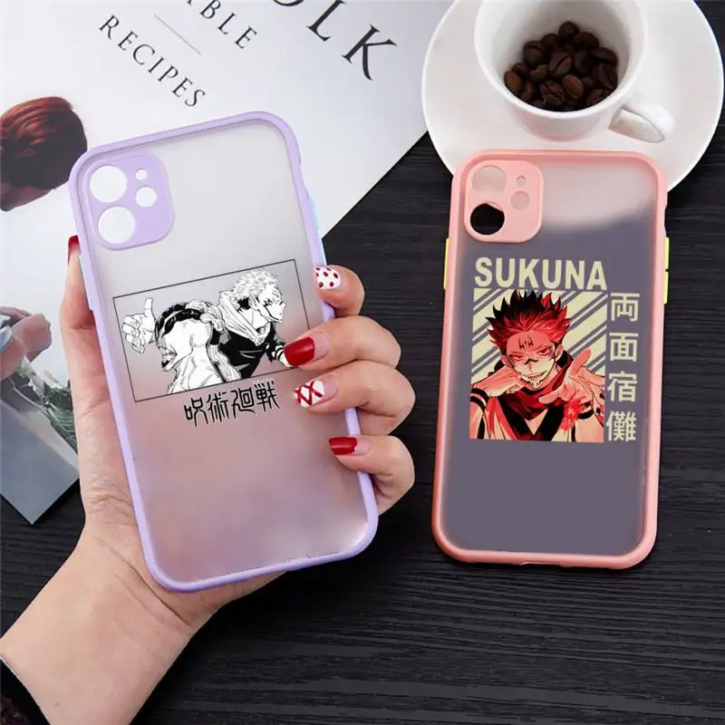 

Japan Anime Jujutsu Kaisen Phone Case For iPhone 13 12 11 Mini Pro XR XS Max 7 8 Plus X Matte transparent Purple Back Cover