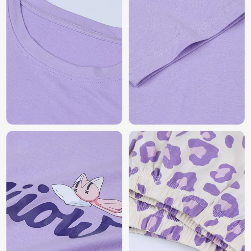 Spring and Summer Pajamas for Women's Pure Cotton Round Neck Sleeve Home Service Suit Small Fresh Style Comfortable Loungewear