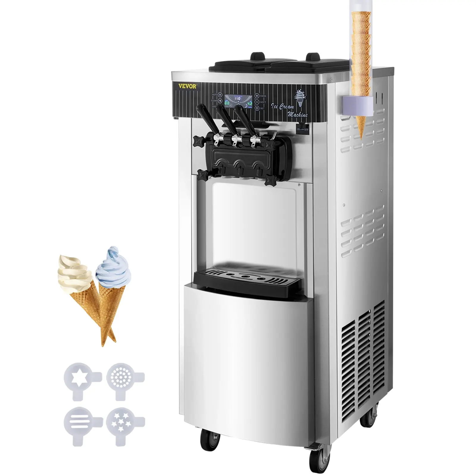 

VEVOR Commercial Soft Ice Cream Machine, 2200W Serve Yogurt Maker, 3 Flavors Ice Cream Maker, 5.3 to 7.4 Gallons per Hour