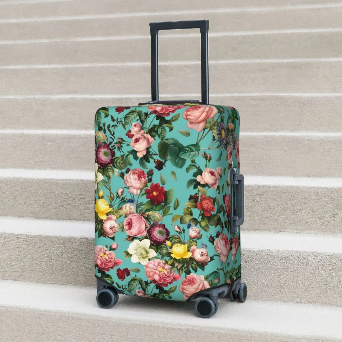 

Vintage Rose Suitcase Cover Colorful Flowers Practical Travel Protection Luggage Case Holiday