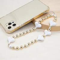 new black gallbladder gold bead mobile phone chain ladies acrylic love light luxury lost mobile phone hanging rope jewelry gift
