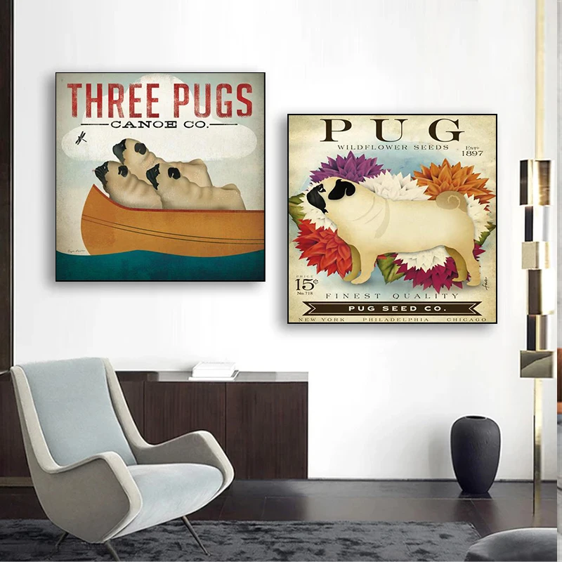 Современные знаменитые Мопсы домашние питомцы Искусство Холст фотообои для