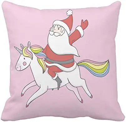 

Colorful Christmas Cute Drawing of Santa Riding Unicorn Pink 18x18 Inches Pillowcase Home Decorative Pillow Case Cushion Cover