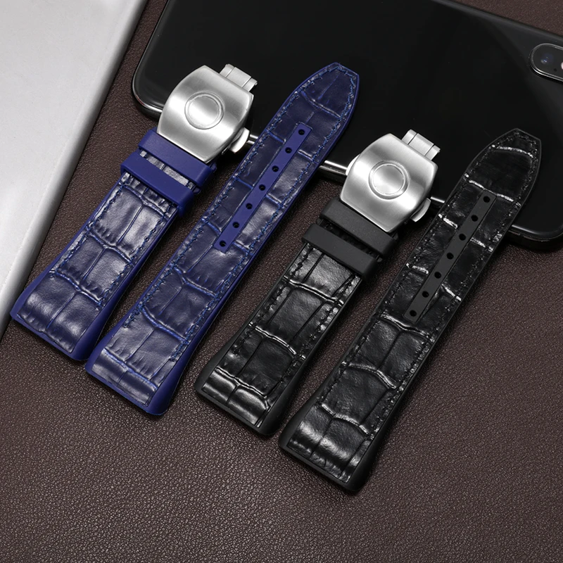 Nylon Silicone Watchband Replaces Frank Muller V45/Blue Yacht Series Genuine Leather Rubber Strap