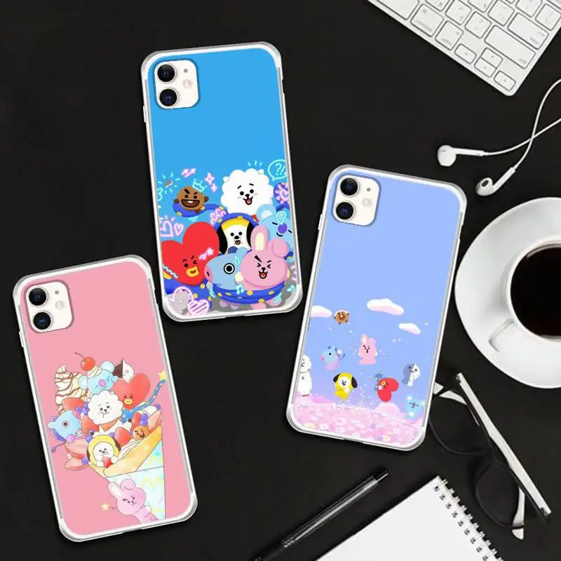 

Luxury Cartoons BT21 Phone Case For Iphone SE 2020 6 6s 7 8 plus X Xr XS 11 12 13 Mini Pro Max Fundas Cover