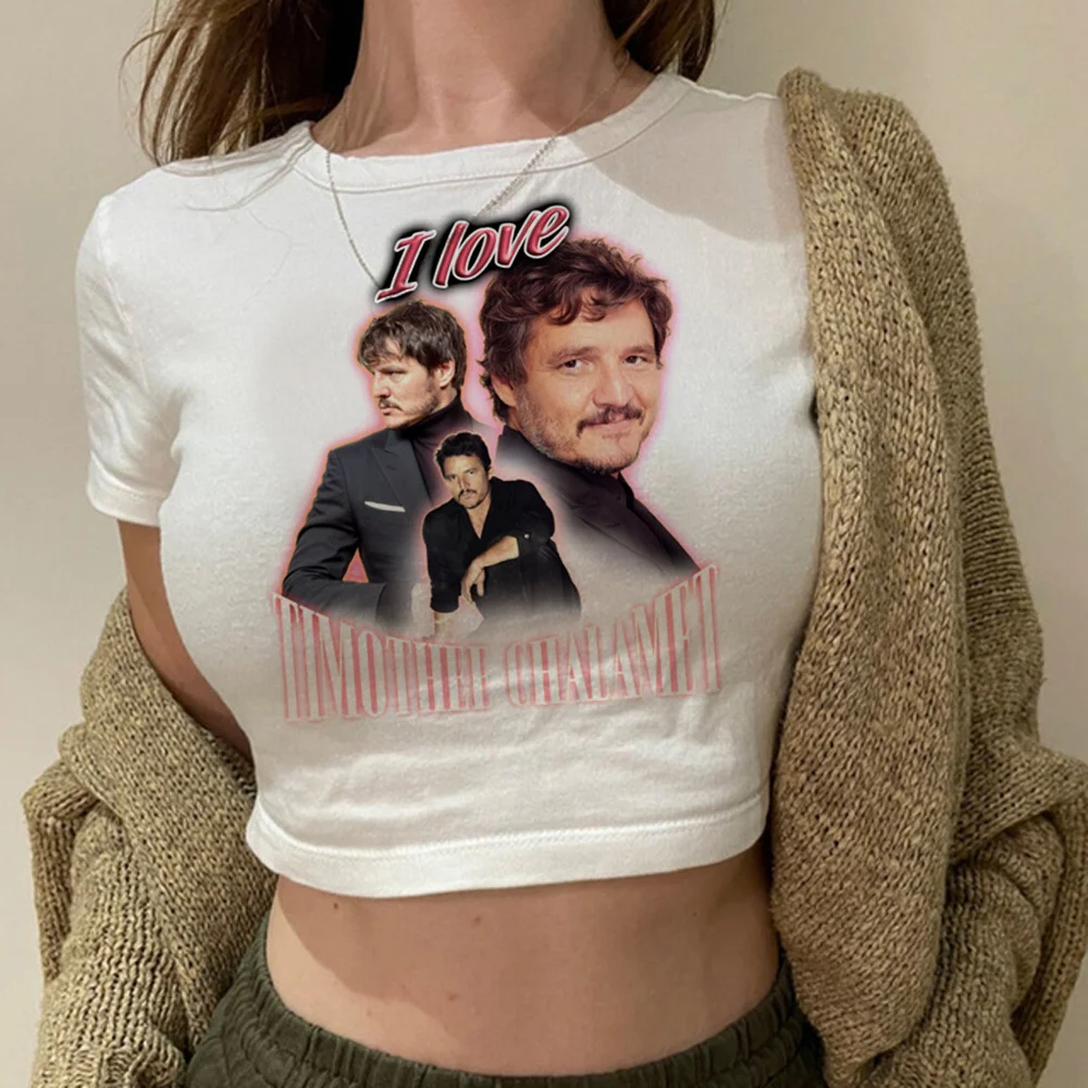 Женский короткий топ с коллажем я люблю Тимоти, чаламет Педро Паскаль, прокованный веером, корейский эстетический Топ yk2 cyber y2k, фея, манга