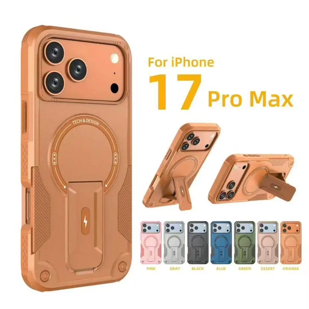 Фото Противоударный чехол военного класса для iPhone 11 12 13 14 15 16 17 Pro Max с магнитной беспроводной зарядкой и невидимой подставкой №2