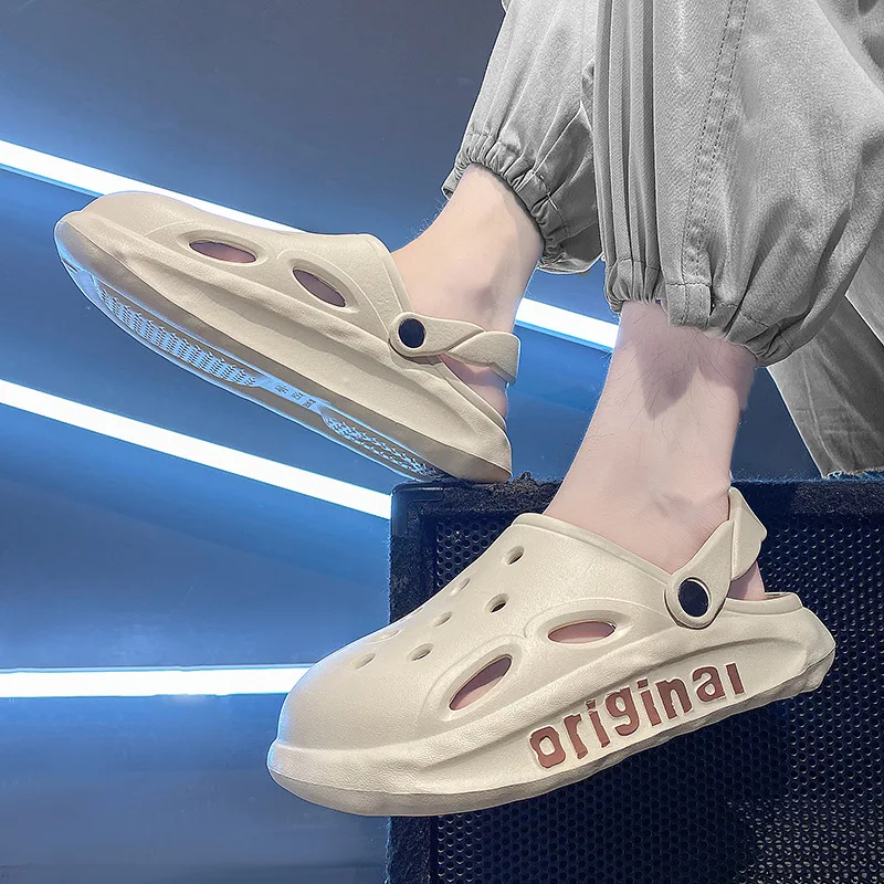 Тапки мужские из ЭВА пляжные сандалии с дырками толстая подошва Нескользящие