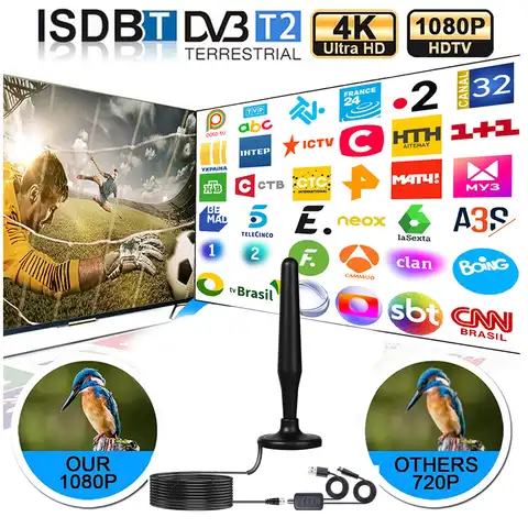 Комнатная цифровая ТВ-антенна 8K 4K 25 дБ с высоким коэффициентом усиления 1080P HD ТВ-антенна для улицы для DVB-T DVB-T2 3000 миль HD VHF UHF сигнальный приемн...