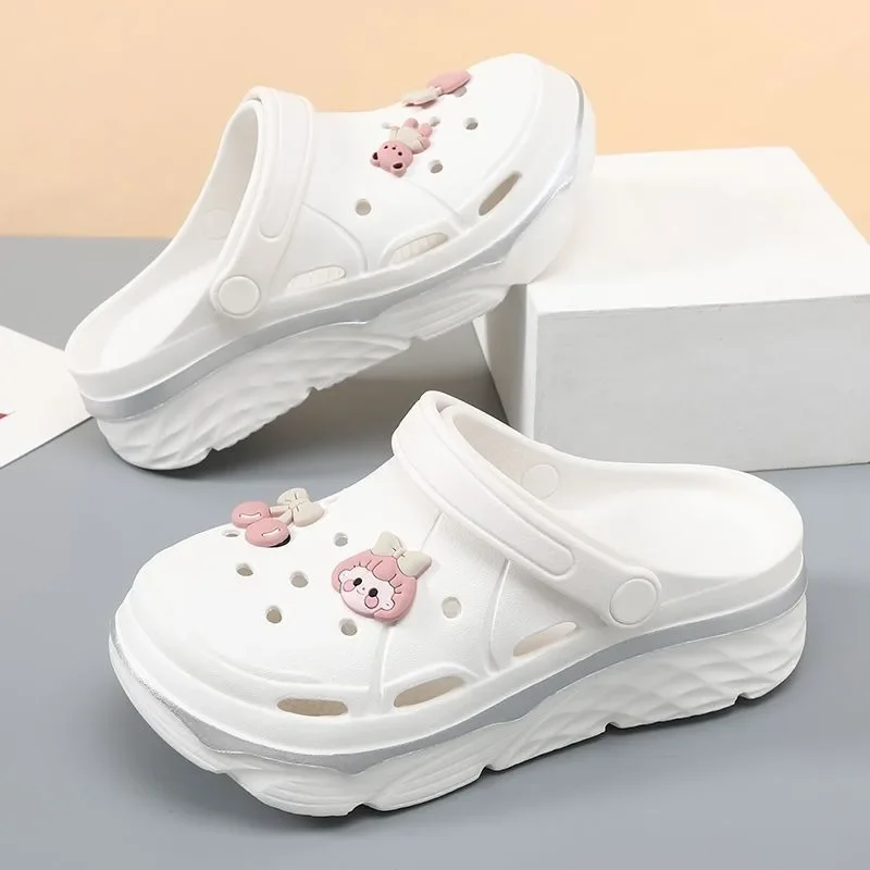 Шлепанцы женские для сада и пляжа сланцы с большим носком дышащие сандалии на