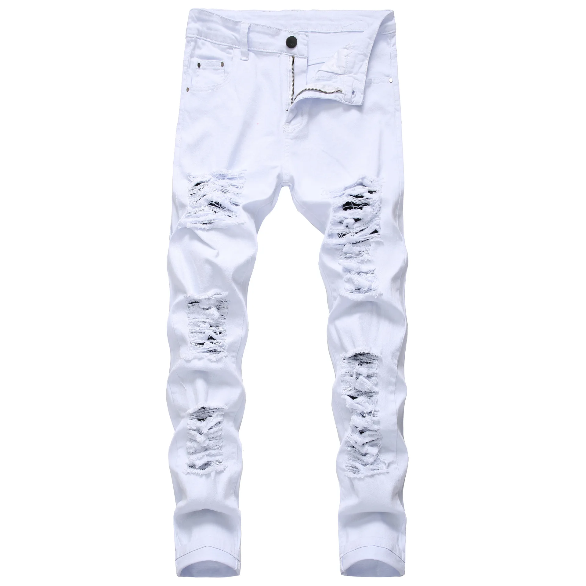 

New Arrival Men's Cotton Ripped Hole Jeans Casual Slim Skinny White Jeans Men Trousers Fashion Stretch Hip Hop Denim Pants Male