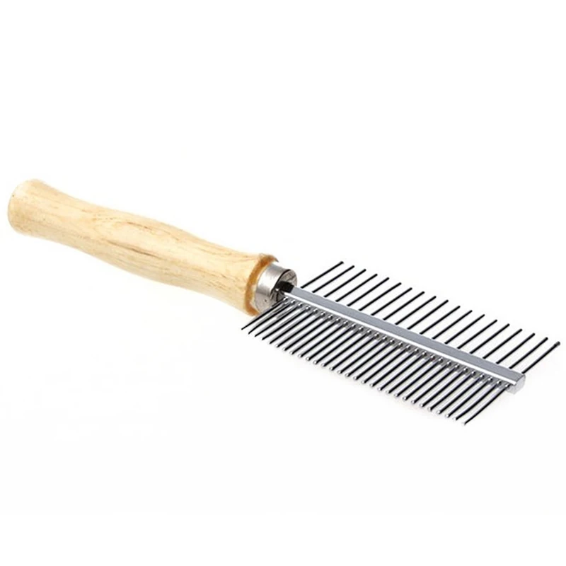 

Wooden Handle Cat Dog Stainless Steel Comb Grooming Hair Shedding Comb Rake Trimmer Tool Pet Grooming Accessories Round Teeth