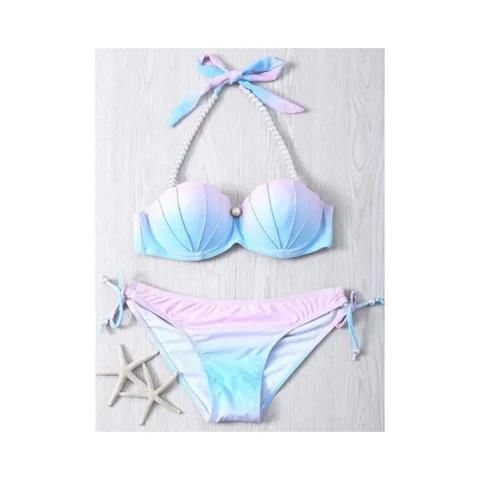 Women New Mermaid Bikini Polyester Gradient Swimsuit Tight Backless Swimwear High Bounce Summer Bathing Suit Beachwear 2023
