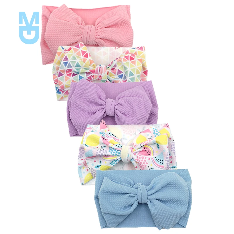 

New 5Pcs/lot Printing Turban Headband Baby Girls Hair Accessories Bullet Fabric Photo Props Newborn Headwraps Kids Bow Headband