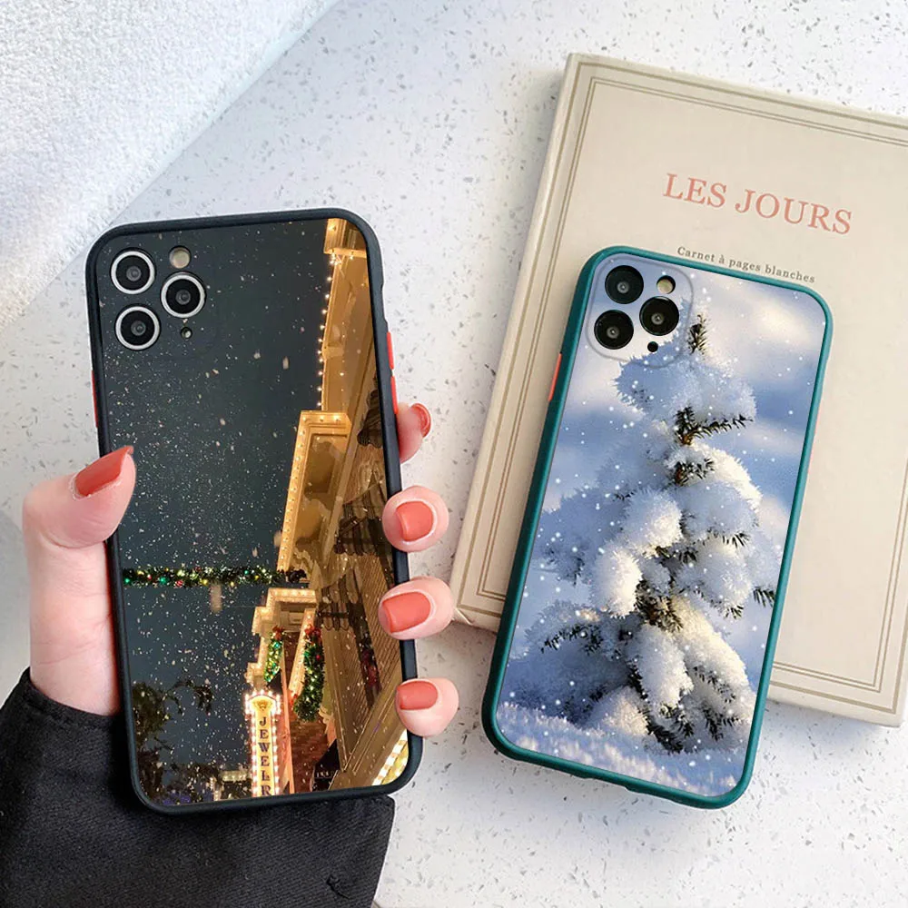 Translucent Phone Case For iPhone 16 15 14 7 8 Plus 13 12 11 Pro Max X XR XS SE Mini Luxury Ice Mountains Snow Matte Back Cover