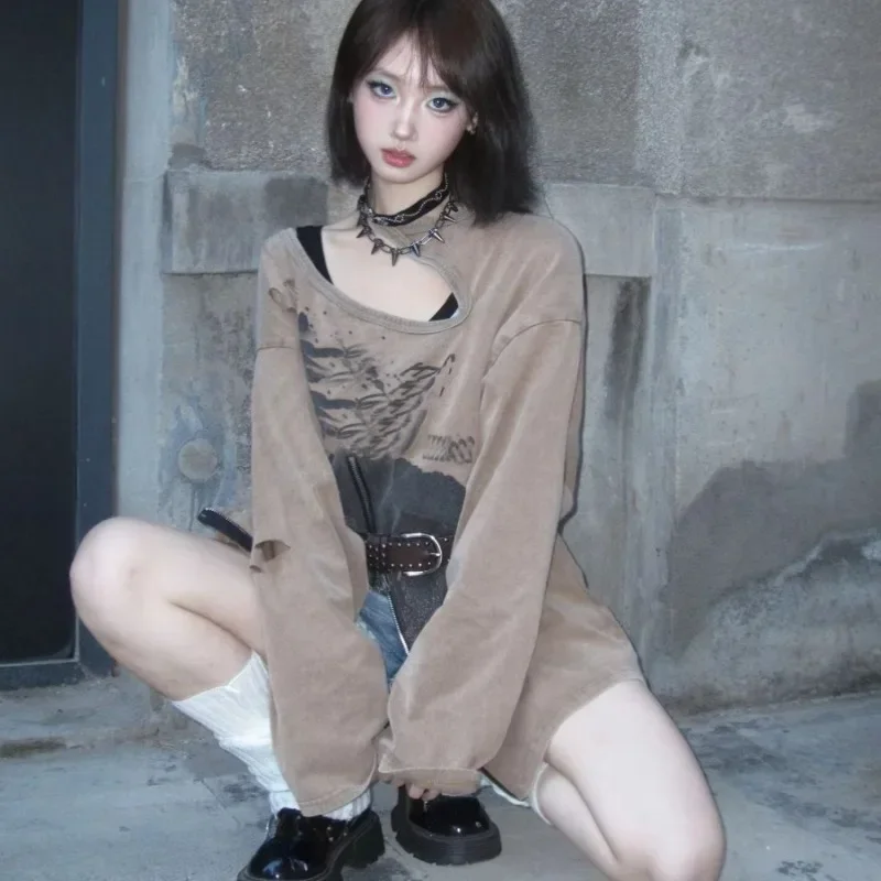 Matakawa Y2k женские толстовки с принтом на молнии уличная одежда весна осень модные в