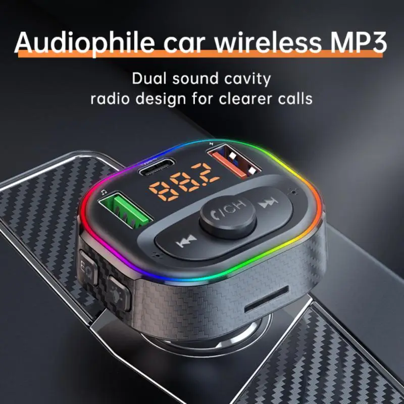 

Car Kit FM Transmitter PD/QC3. 0 Dual USB Car Charger Bluetooth 5.0 MP3 Player Modulator Handsfree Audio Receiver Ambient Light