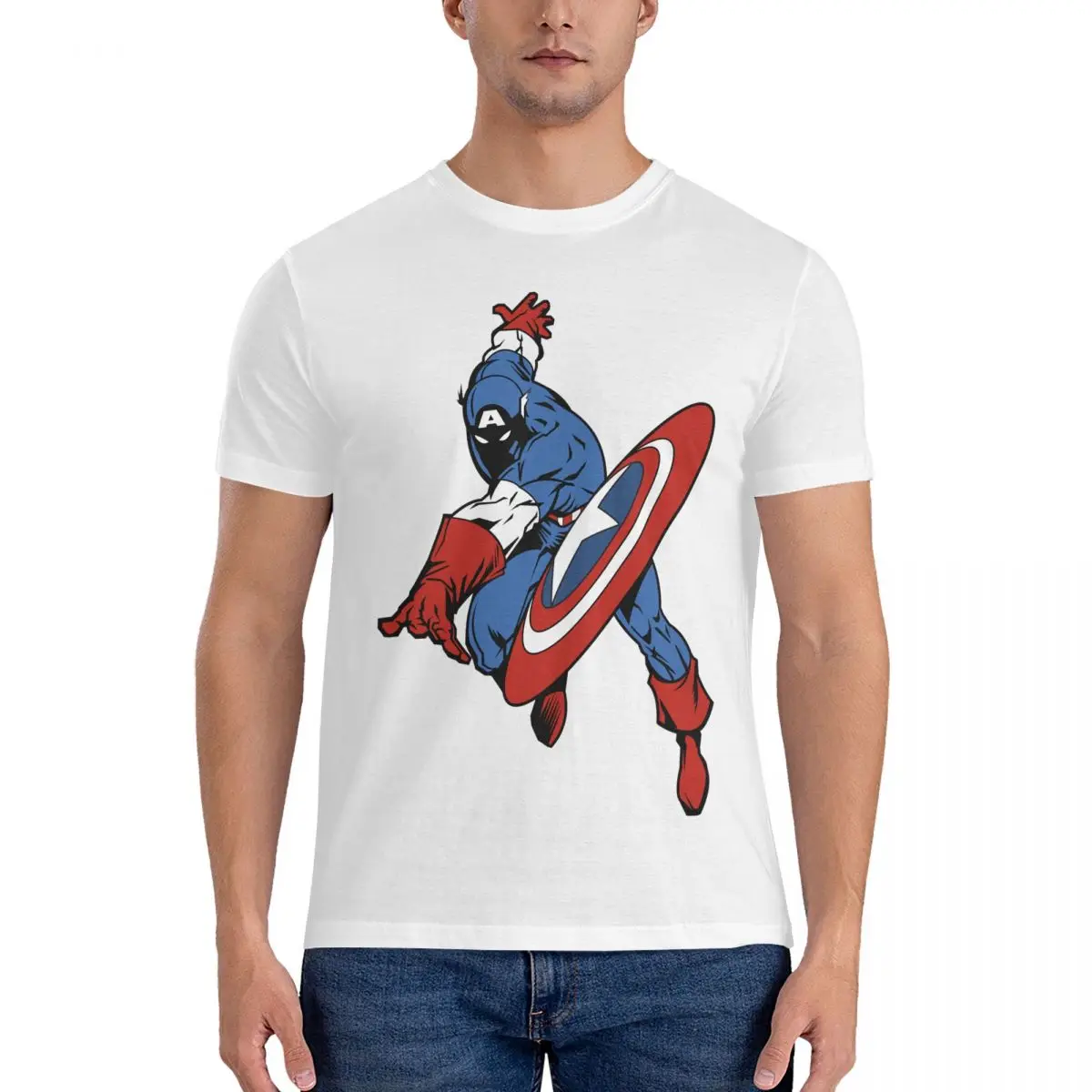 Zabawne klasyczne koszulki dla mężczyzn O Neck Pure Cotton T Shirt Disney Captain America Film Koszulka z krótkim rękawem Prezent urodzinowy Tops