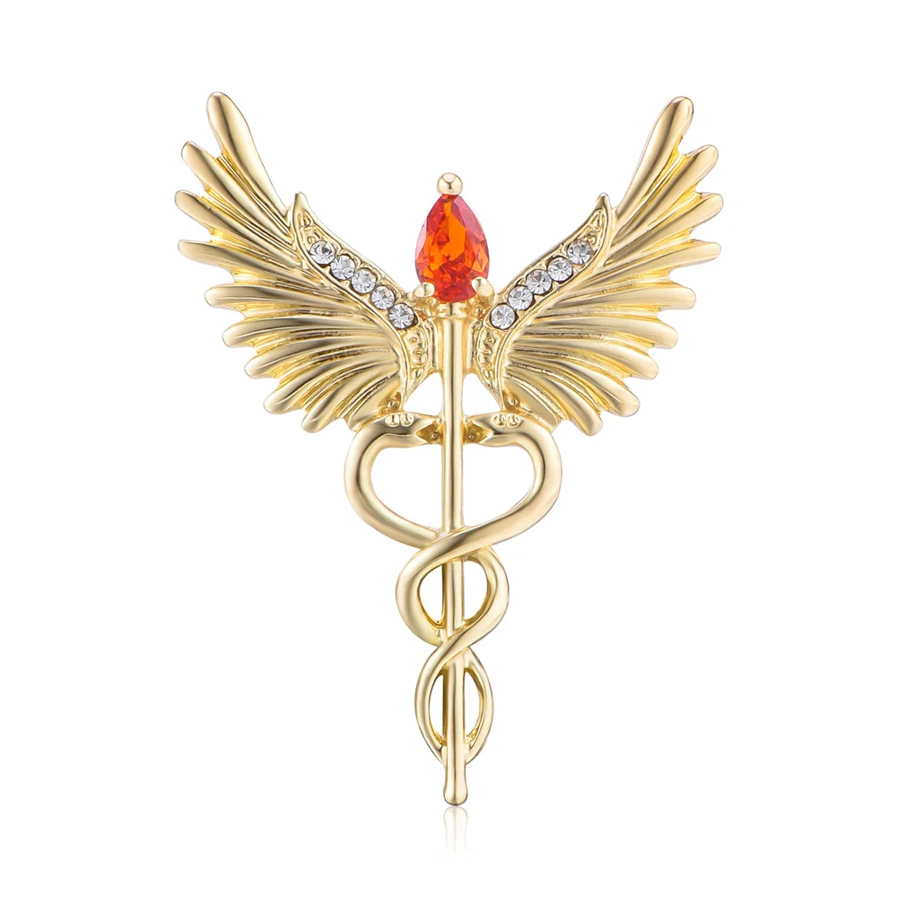 

Medical Angel Wings the Snake Emblem Pin Fashion Luxurious Gold Plated Lapel Badge for Medical Student Teacher
