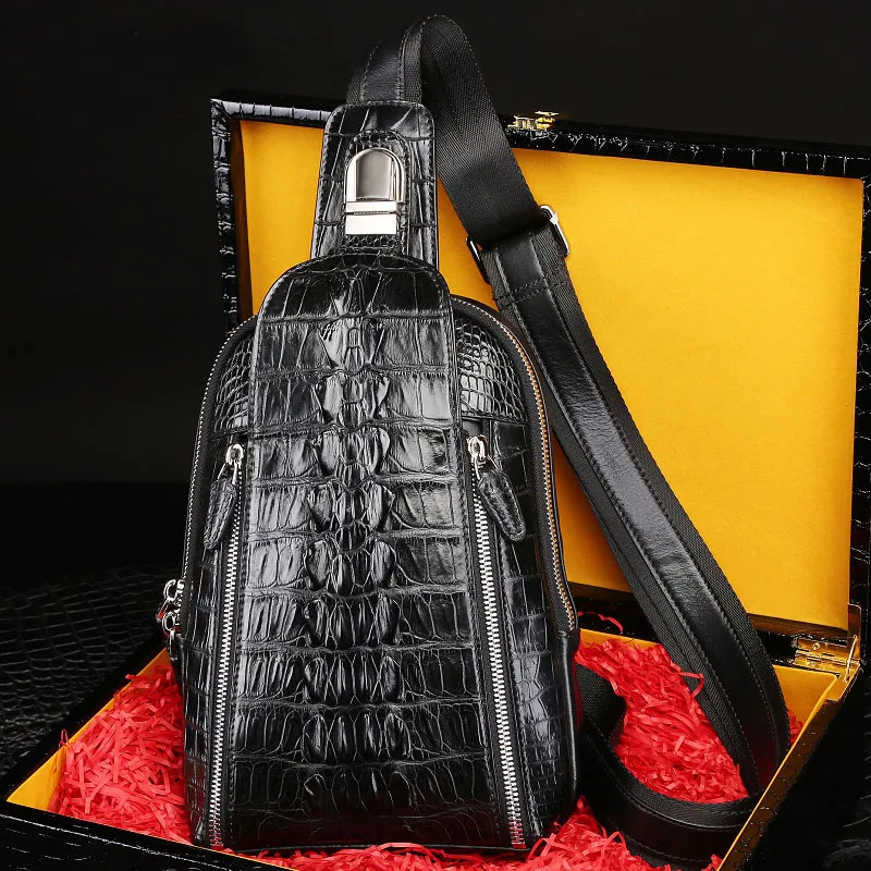 

2022 New Designer Crocodile Leather Men Chest Bag Leisure Genuine Leather Messenger Bag High Grade Large Capacity Man Bag 45