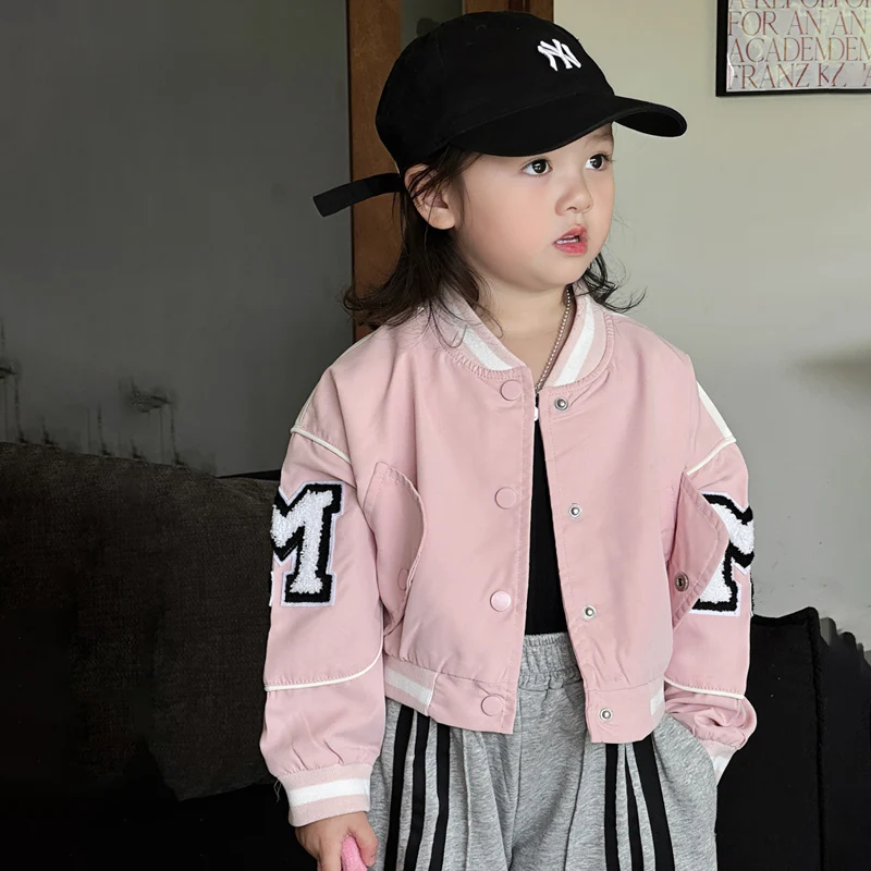 

Spring Autumn Girls Jacket Baby Motorcycle Jackets Kids Crop Jacket Children Coat Toddler Clothes Streetwear Letter 2-7Y