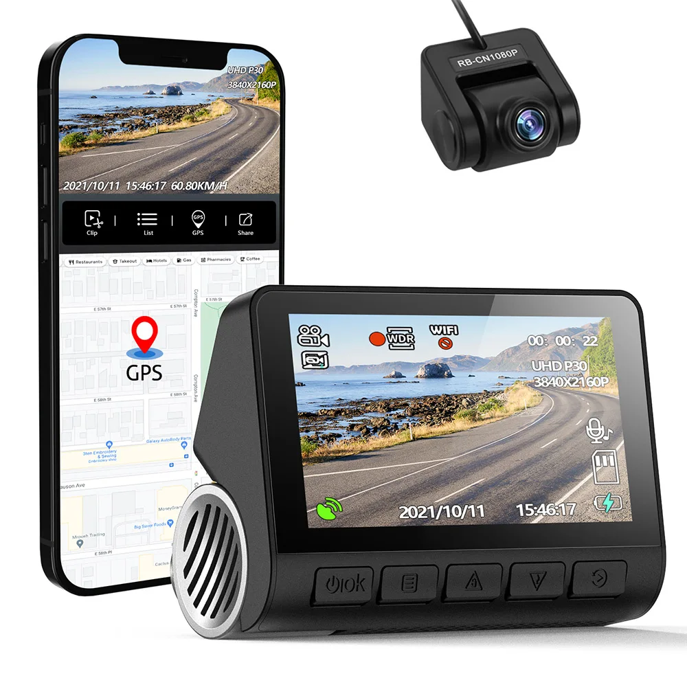 

Dash Cam 4K GPS V55 GPS ADAS Car DVR HD UHD 2160P Support Rear or Interior Cam Recorder Car Camera Night Vision 24H Parking