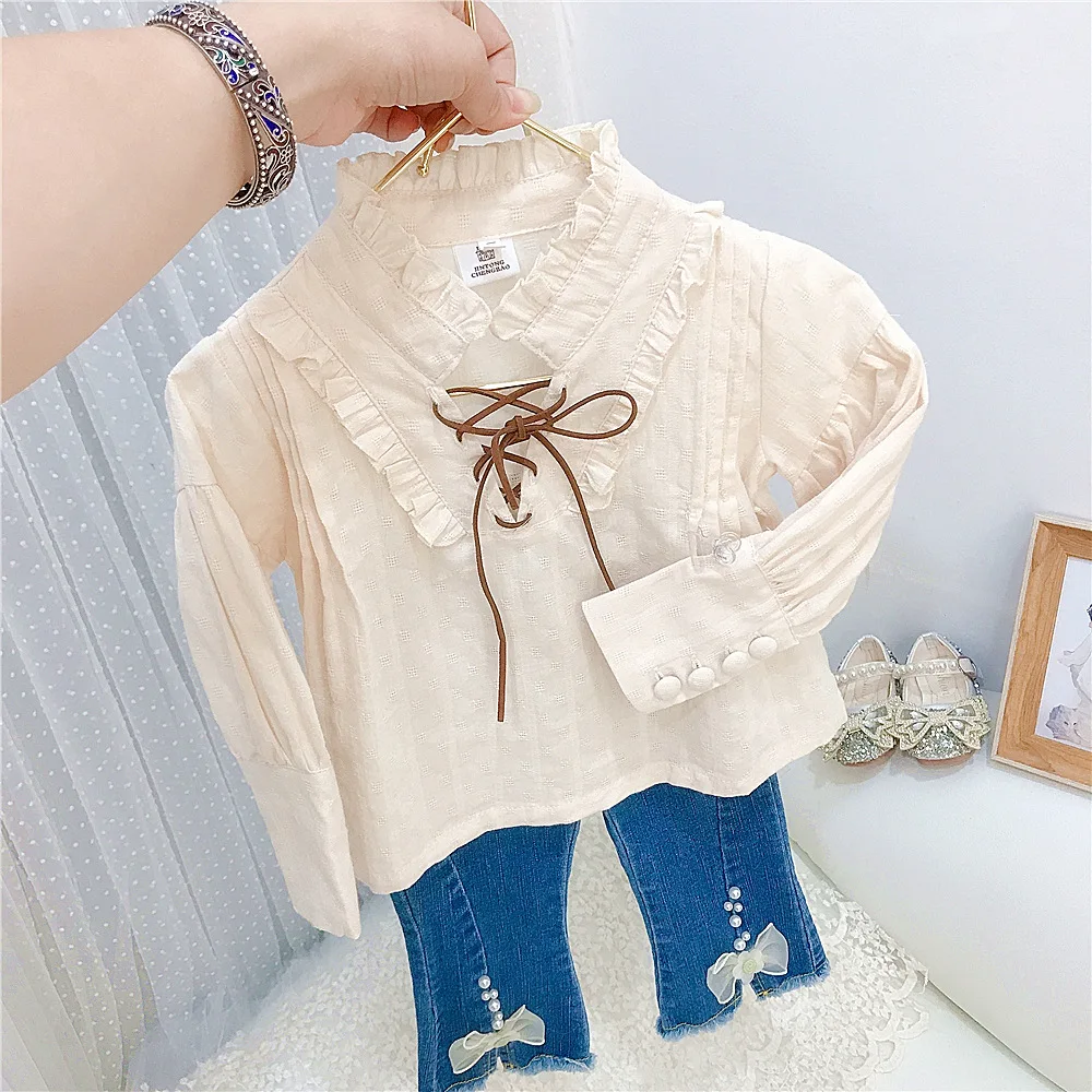 

Модная блузка с лентой для девочек, детская рубашка на весну и осень, 2022