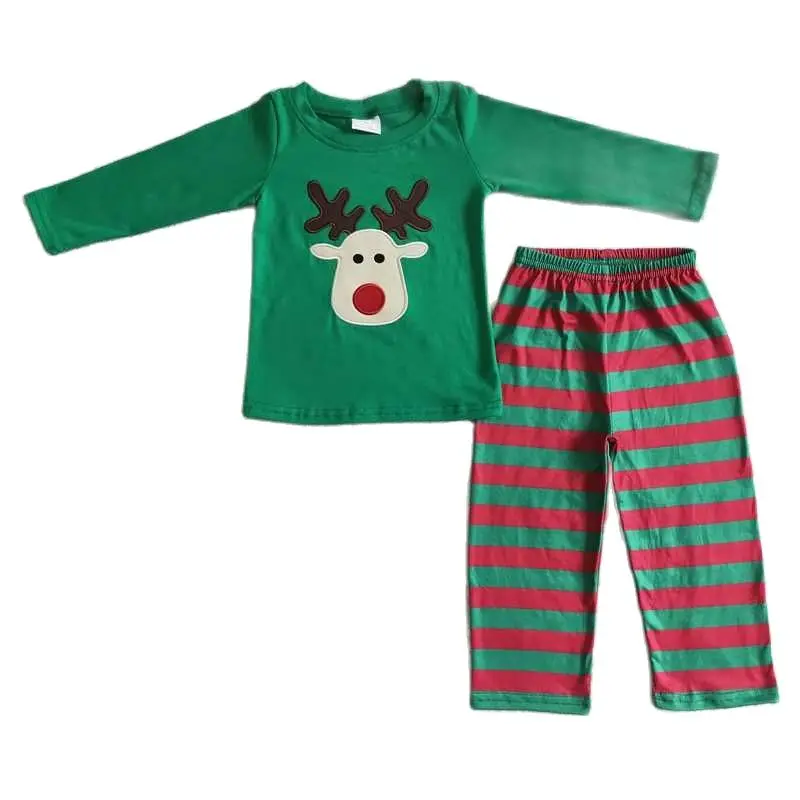 

BLP0008 Kids Christmas Clothing Boys Long Sleeve Top With Pants Deer Print Milk Silk