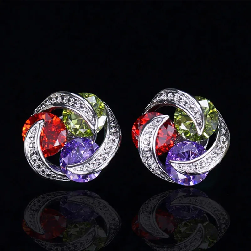 

Korean Simple Cute Flower Zircon Earrings Pink Yellow White Crystal Stud Earring For Women Girl Party Wedding Engagement Jewelry